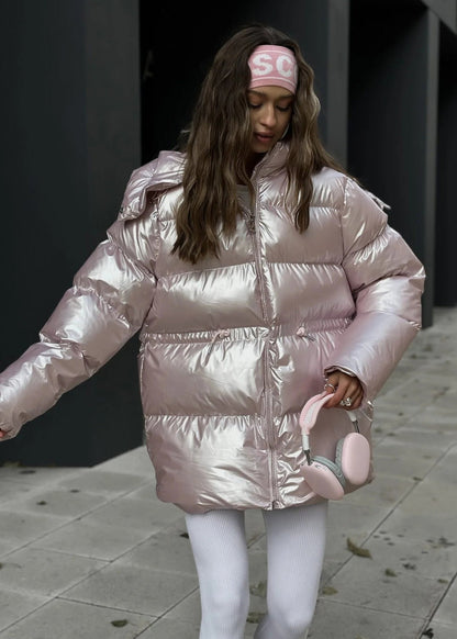 Metallic Silver Oversized Puffer Jacket