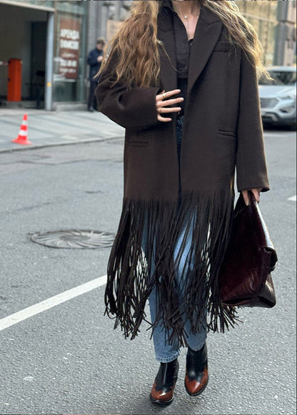 Fringe-Detail Wool Coat