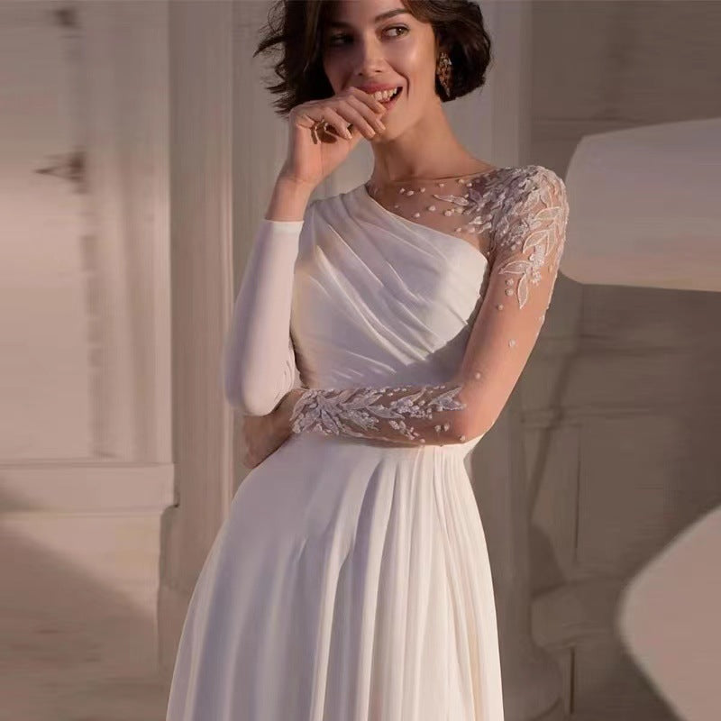 Off-Shoulder High Slit Long Gown Wedding Dress