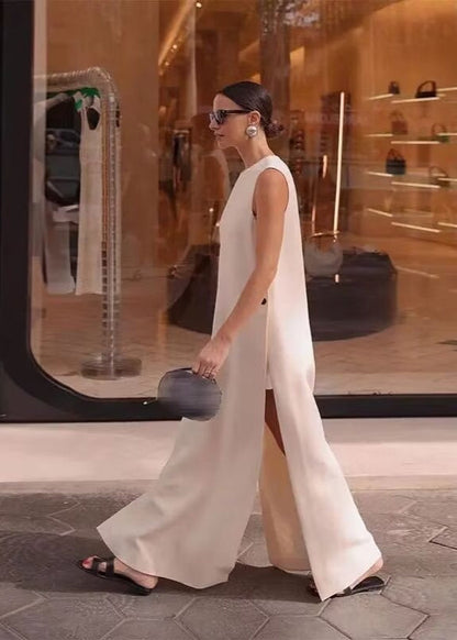 Celeste - Minimalist Sleeveless Button-Detail Maxi Dress