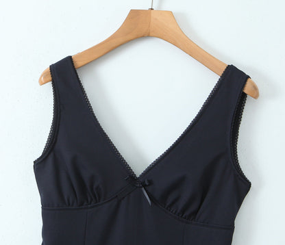 Black – Deep V-Neck Sexy Slim A-Line Dress