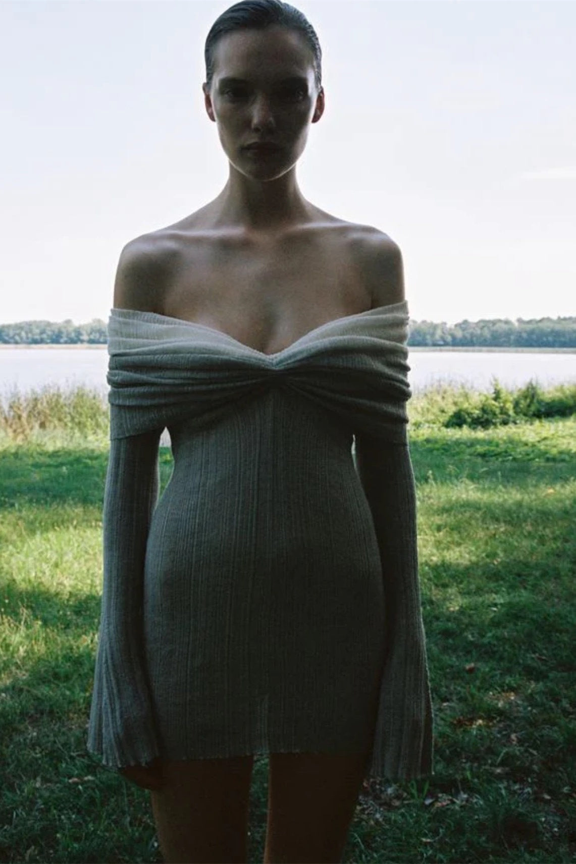 Elma Off Shoulder Flared Knit Mini Dress