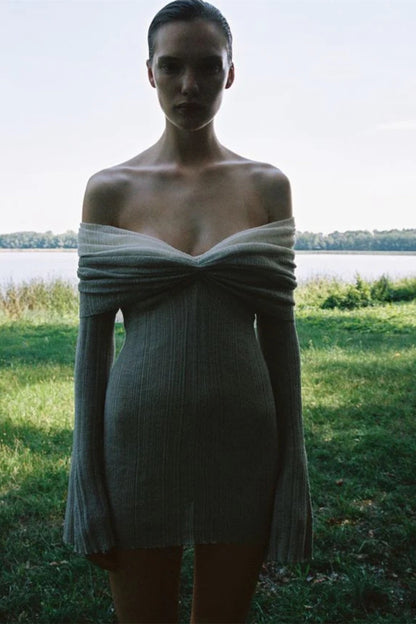 Elma Off Shoulder Flared Knit Mini Dress