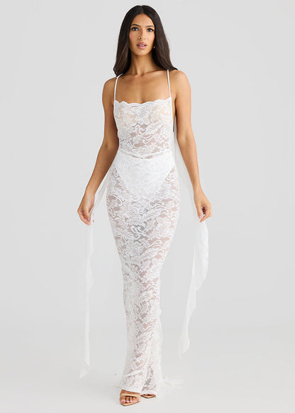 Celestine - Sheer Lace Backless Maxi Dress
