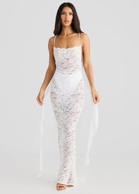 Celestine - Sheer Lace Backless Maxi Dress
