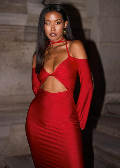 Scarlet Desire - Cutout Halter Maxi Dress