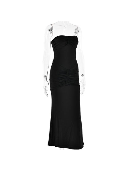 Sheath Tube Top Pleated Evening Dress