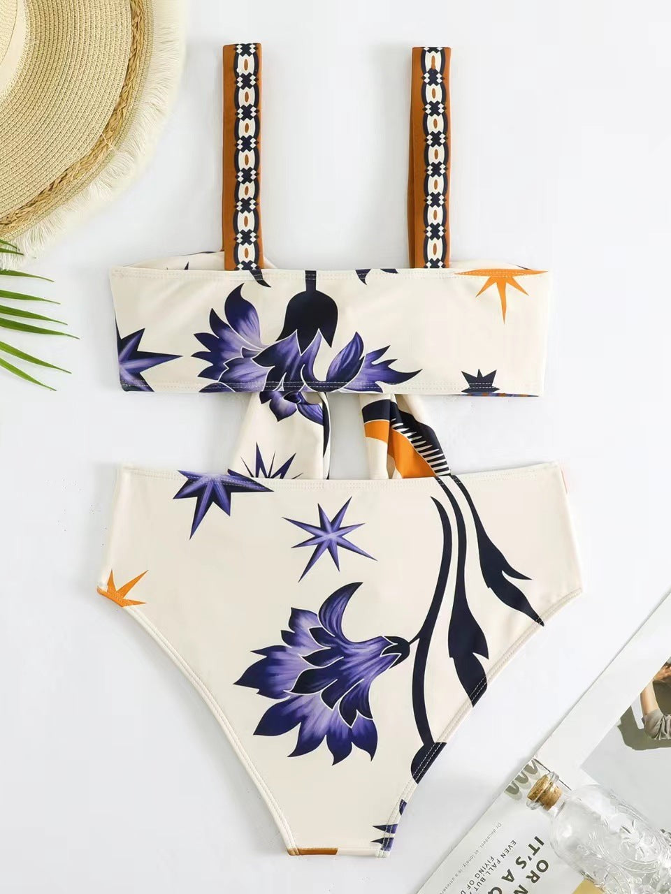 Boho Print Lace up Bikini & Short Swimsuit Set with Skirt