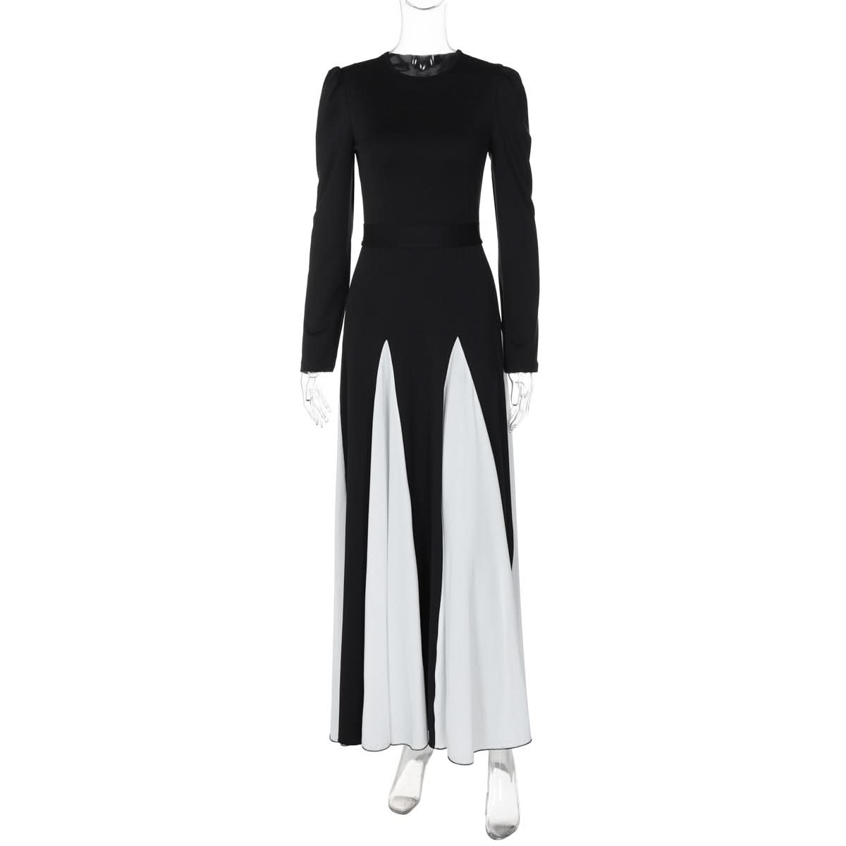 Long sleeve contrast self tie maxi dress
