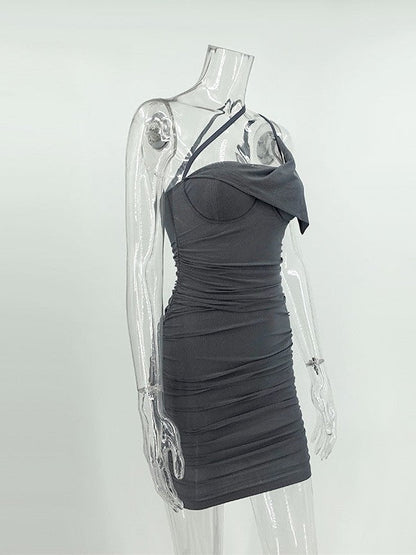 Oblique Shoulder Corset Sheath Dress