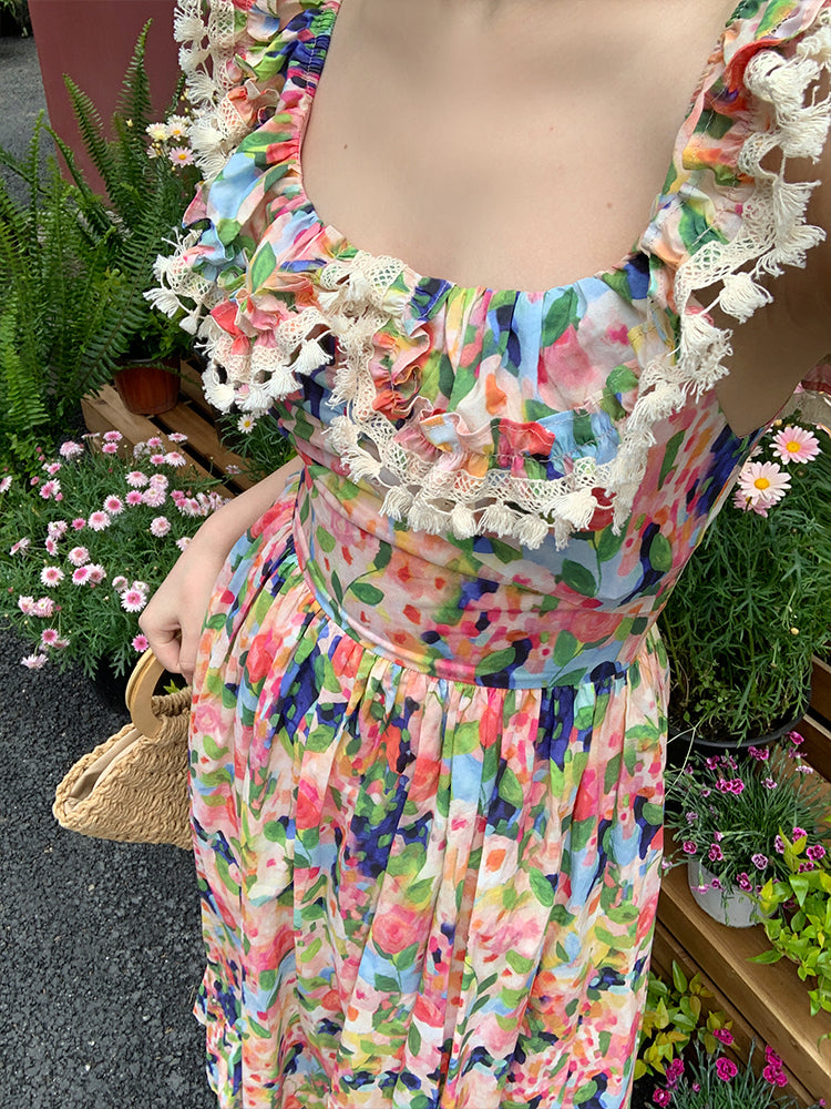 Midnight in Paris Romantic Off-Shoulder Ruffle Sleeve French Floral Dress gunne sax vintage dress