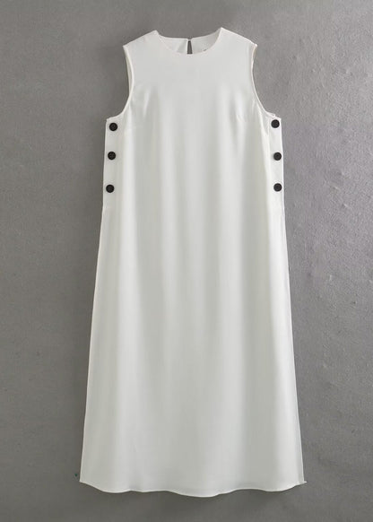 Celeste - Minimalist Sleeveless Button-Detail Maxi Dress