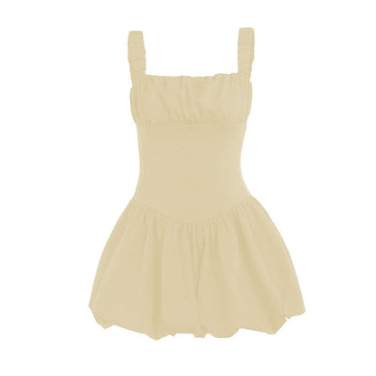 Square neck backless ruched cami mini dress