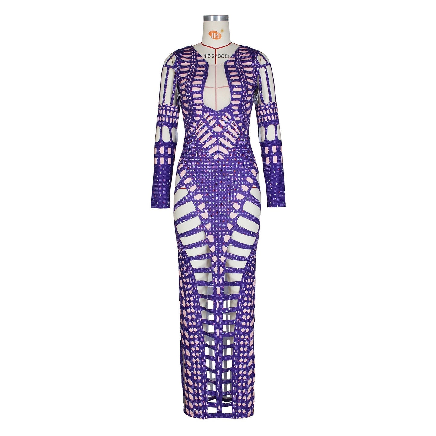 Ripped Skinny Sheath Dress Rhinestone Printed Dress