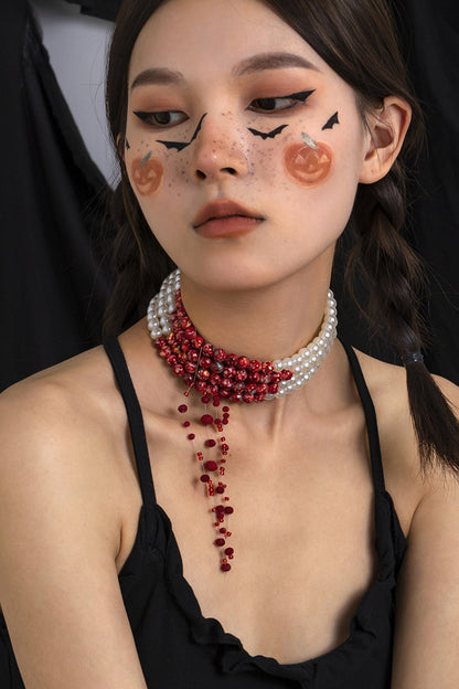 Bloody Pearl Tassel Necklace