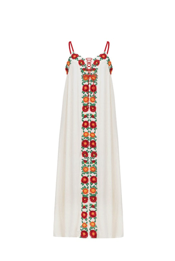 Mila Floral Embroidered V-neck Maxi Slip Dress