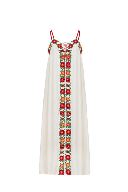 Mila Floral Embroidered V-neck Maxi Slip Dress