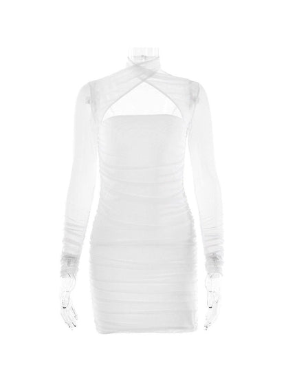 Halterneck Long Sleeve Backless Hip Dress
