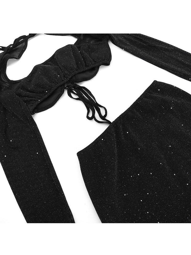 Shimmer Backless Crop Top & Sheath Skirt Coord Set