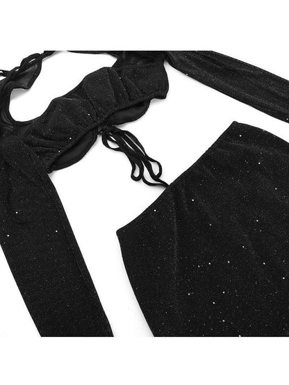 Shimmer Backless Crop Top & Sheath Skirt Coord Set