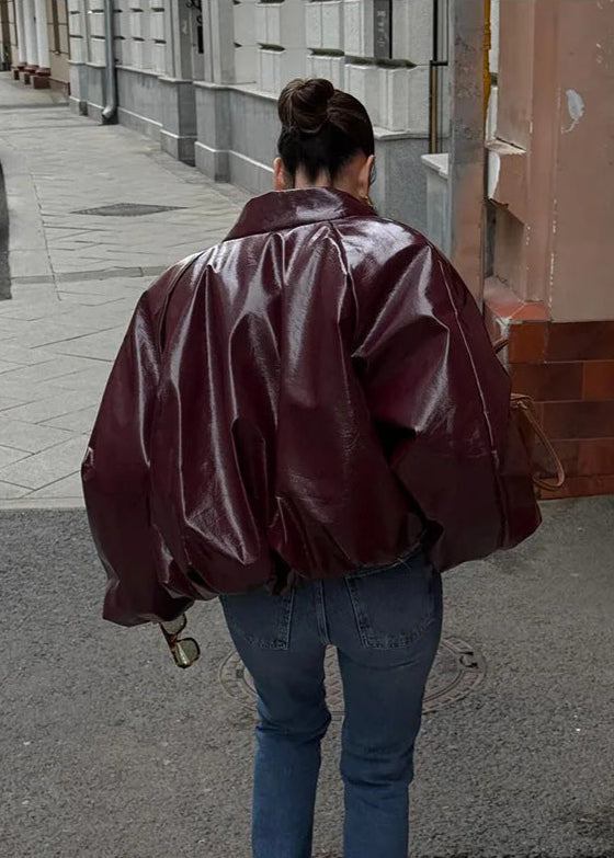 Isla - Oversized Glossy Faux Leather Jacket