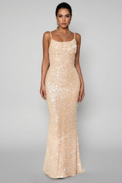 Maelk Backless Sequin Fishtail Maxi Dress