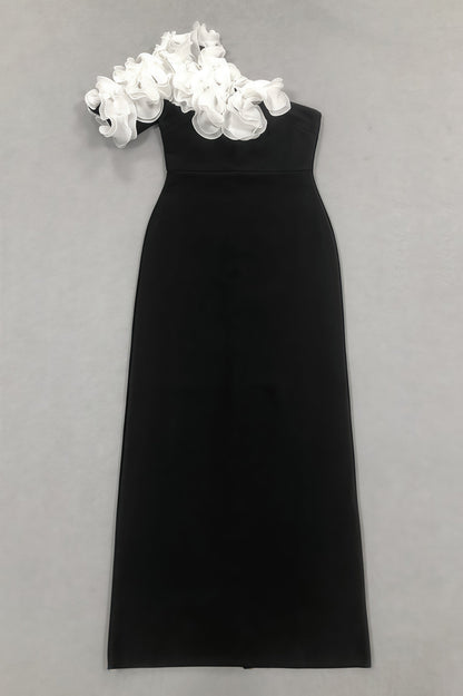 Zephyr Black 3D Floral Midi Dress