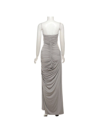 Deep Neck Tube Top Backless Pleating Formal Dress