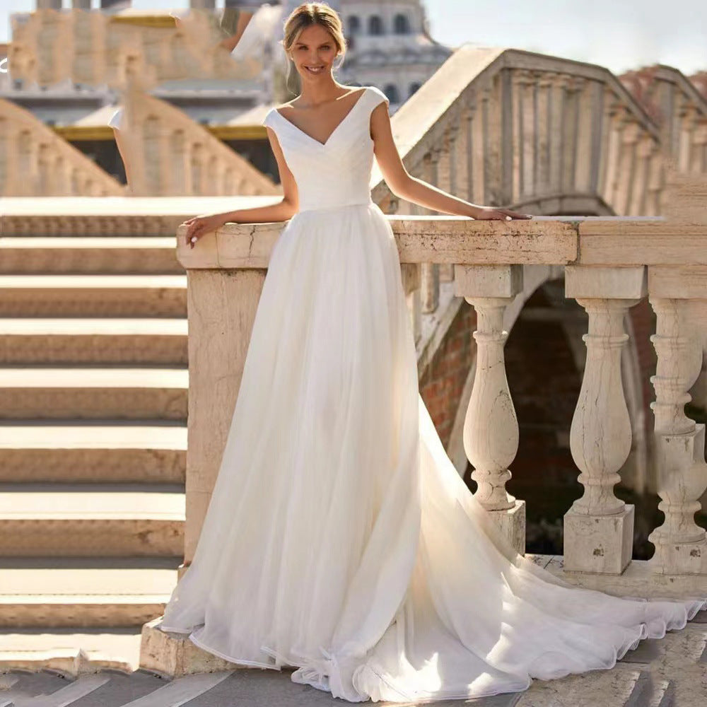 Double Strap Satin Ball Gown Wedding Dress
