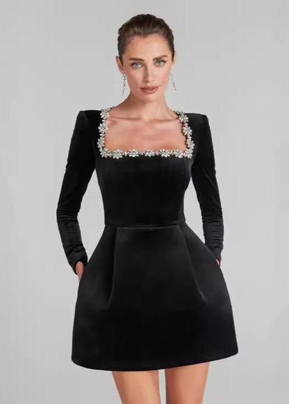 Velvet Floral Embellished Mini Dress