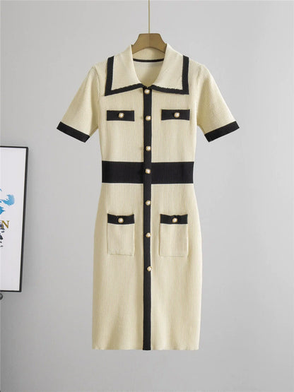 Apricot – Elegant Ice Silk Knit Dress