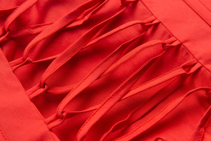 Red - Backless Bodycon Spaghetti Strap Dress