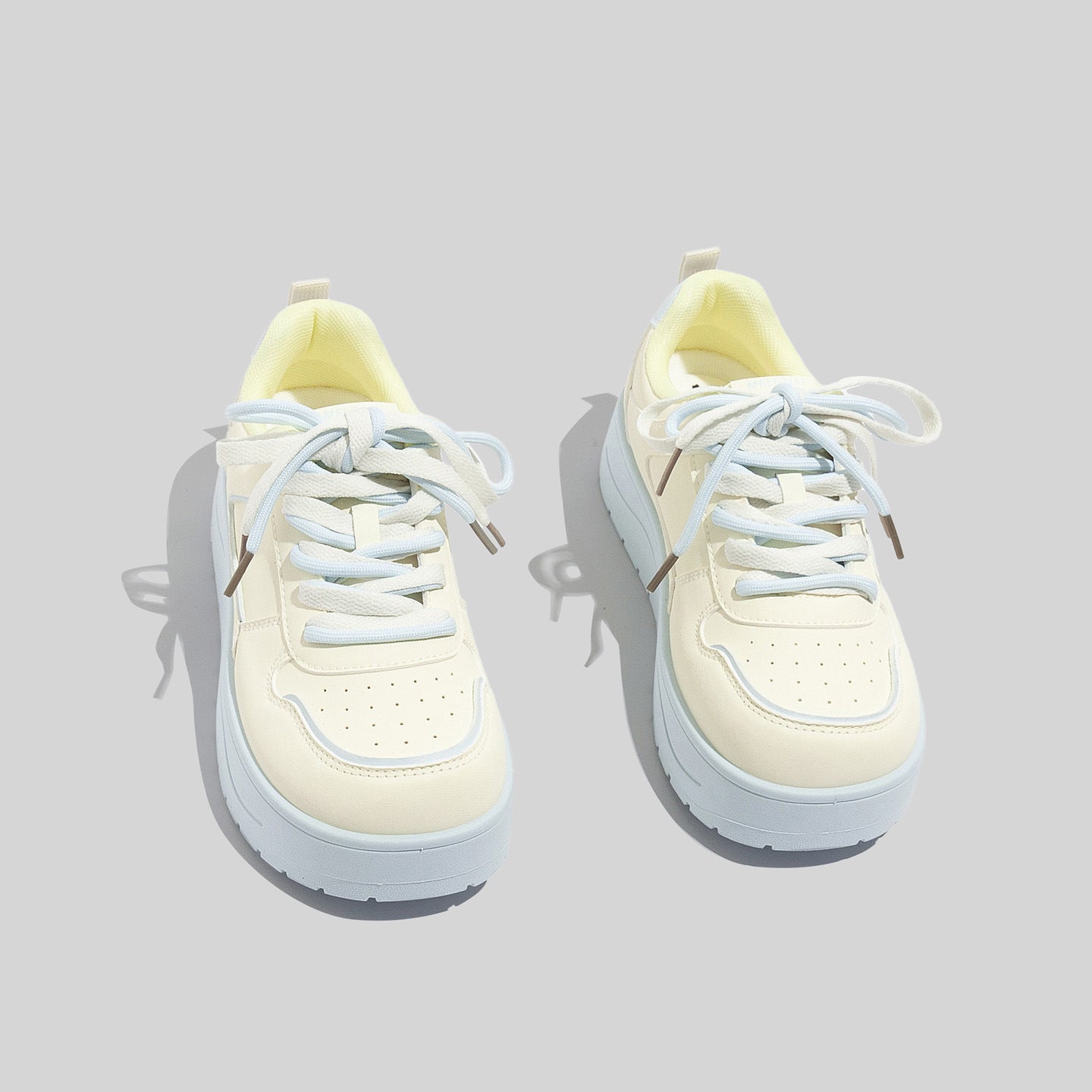 Women's Stylish Laced Up Beige Leather Sneakers With Platform Sole