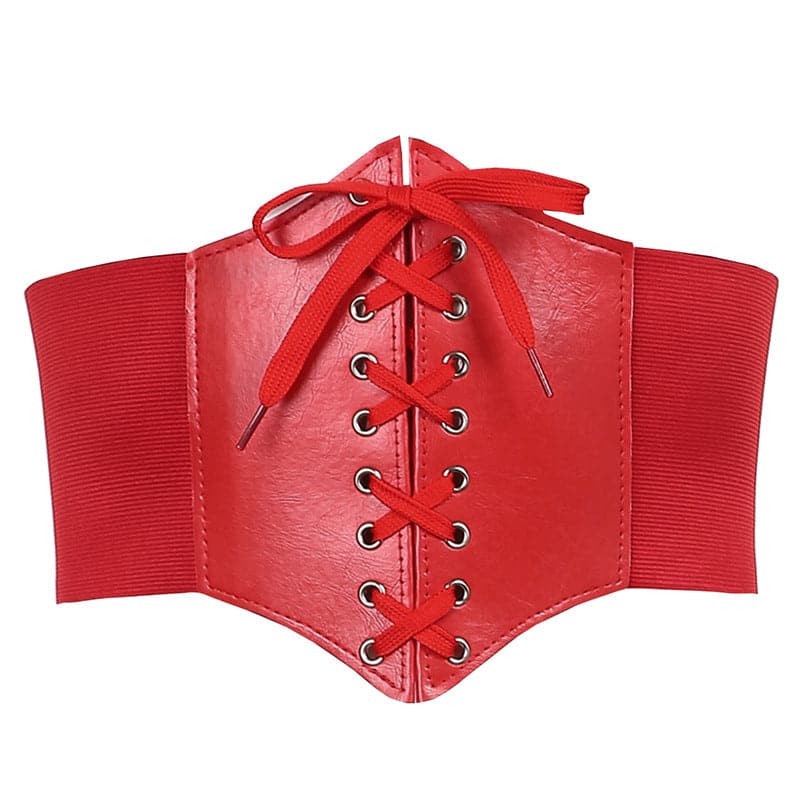 Lace up solid PU leather corset belt