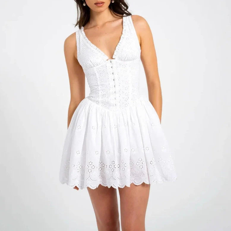 White – Slim Fit Waist-Cinching Sexy Dress
