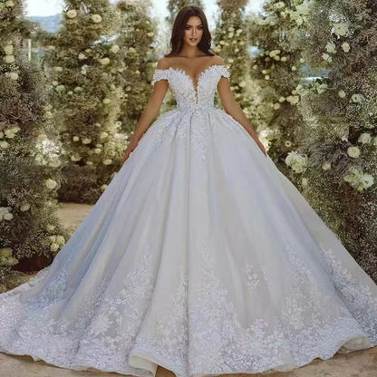 Off-Shoulder Sheer Tulle Bridal Wedding Dress