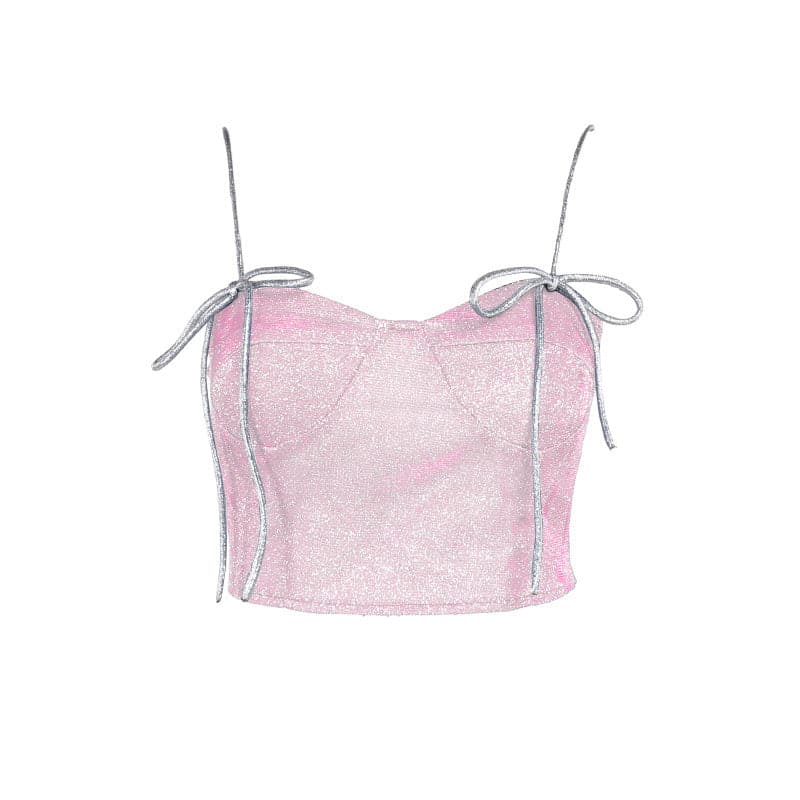 Sweetheart neck glitter stitch backless cami top