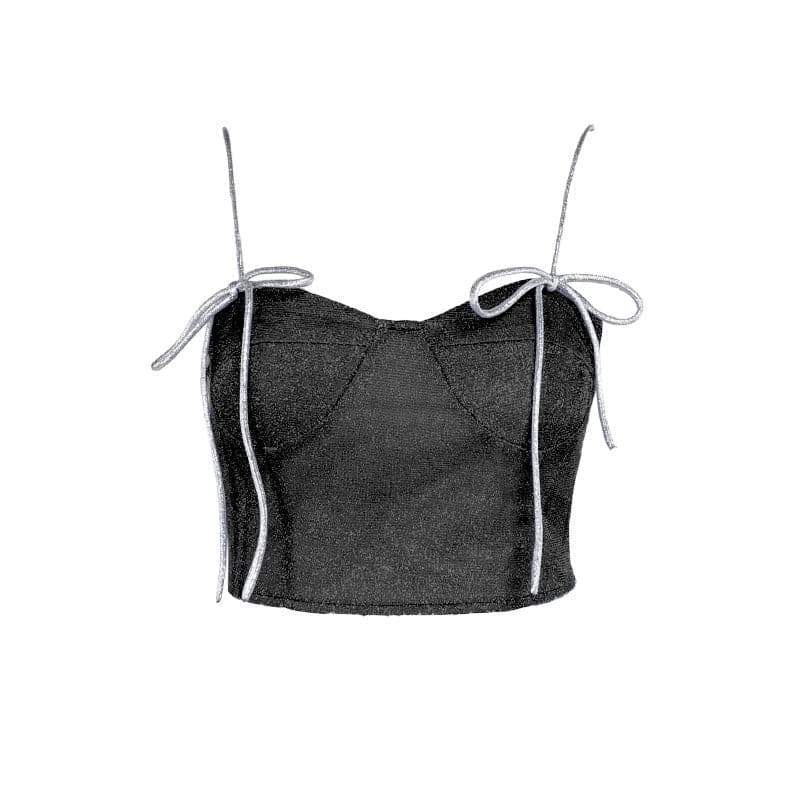 Sweetheart neck glitter stitch backless cami top