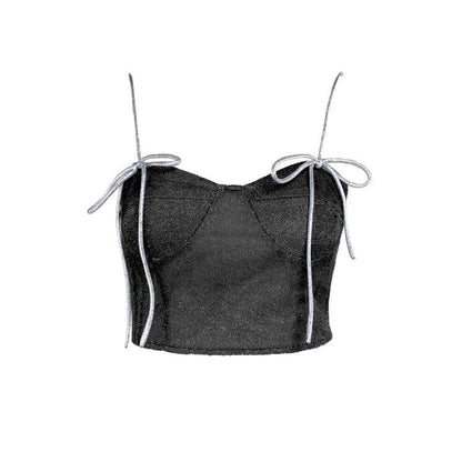 Sweetheart neck glitter stitch backless cami top