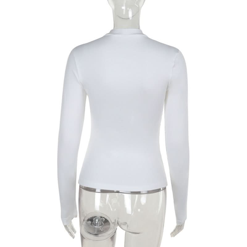 Long sleeve crewneck patchwork hollow out cut out top