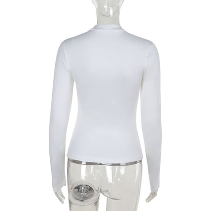 Long sleeve crewneck patchwork hollow out cut out top