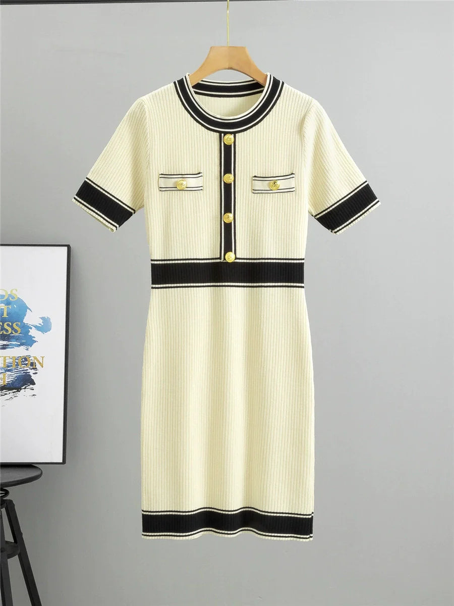 Apricot – Short-Sleeve Slim Fit Fashion Dress