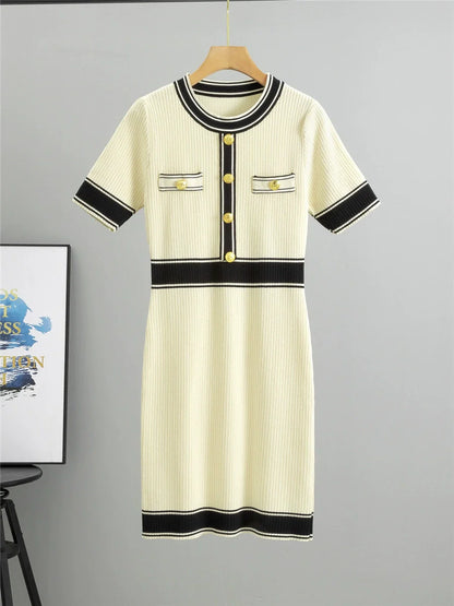 Apricot – Short-Sleeve Slim Fit Fashion Dress