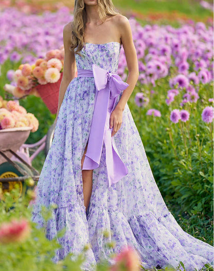 Floral Ruffle V-Neck High Hem Prom Dress