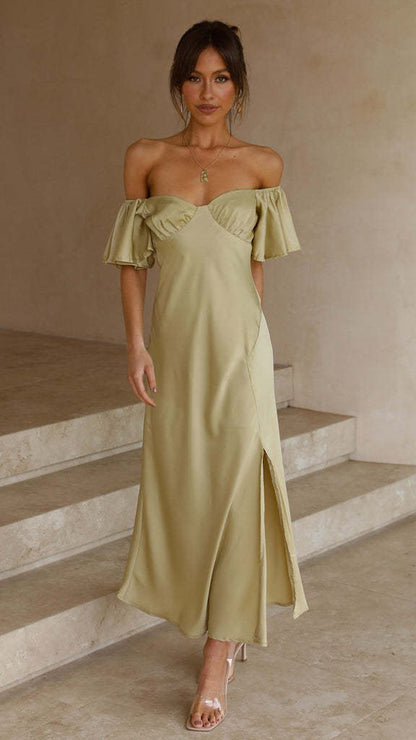 Elegant Short Sleeve Backless V Neck Split