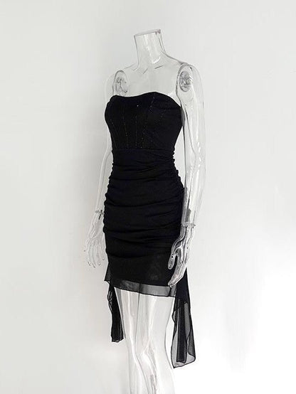 Sweet Rhinestone Mesh Tube Top Dress