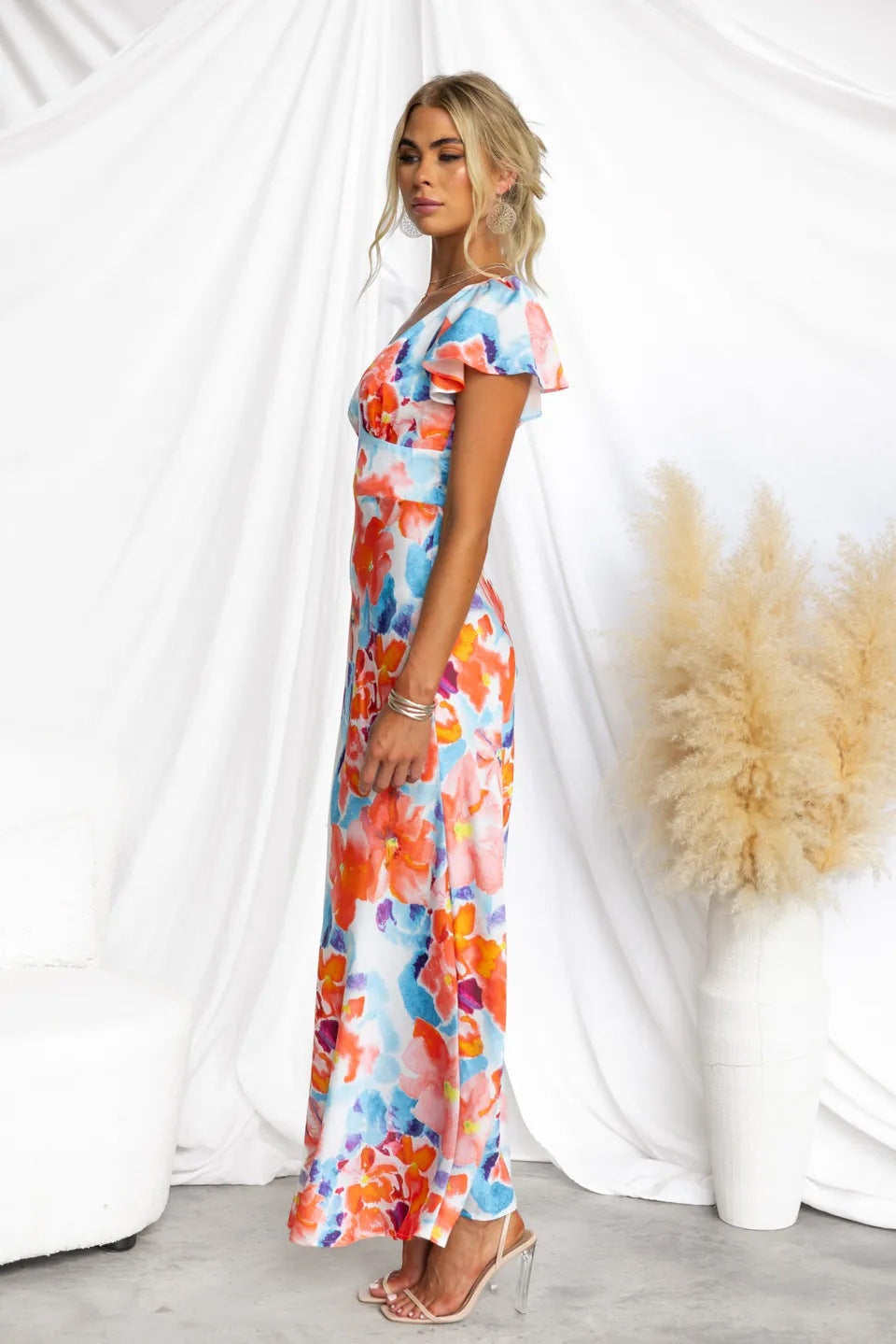 Teresa Floral Printed V-neck Maxi Dress
