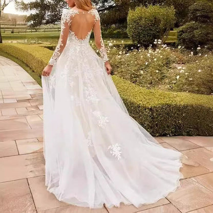 V-Neck Lace A-Line Wedding Dress