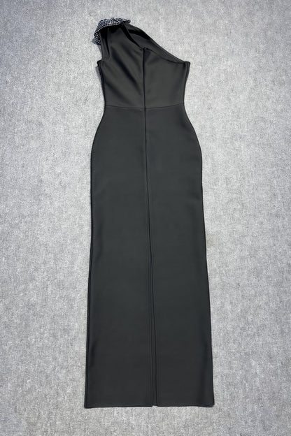 Xoelk Backless Rhinestone 3D Flower Maxi Dress