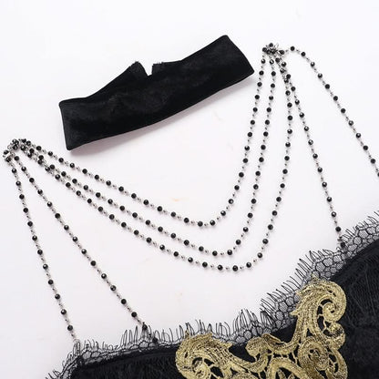 Velvet beaded lace hem cami top